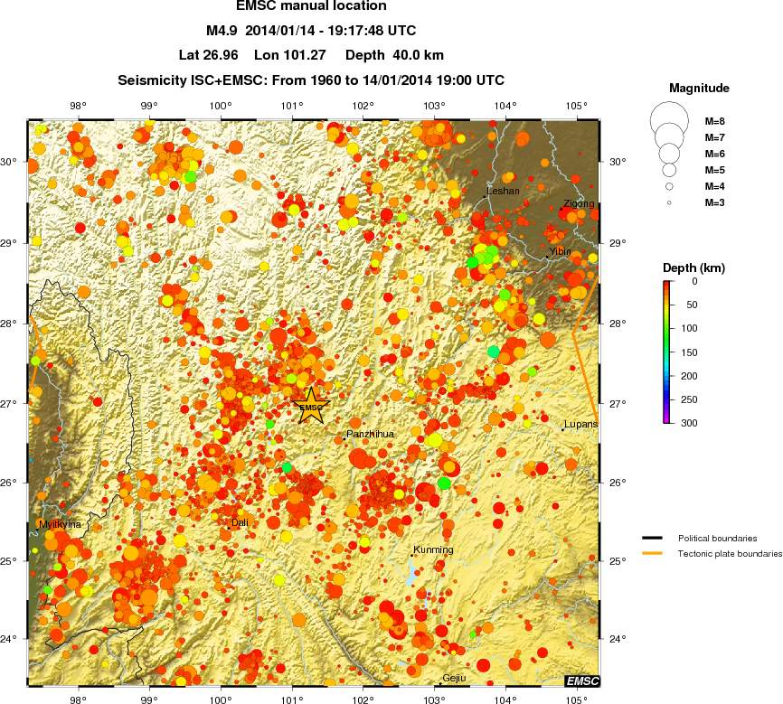 regional depth historical seismicity