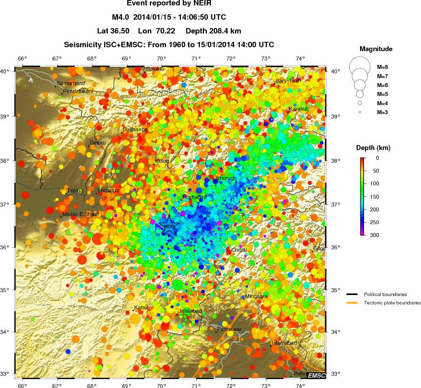 regional depth historical seismicity