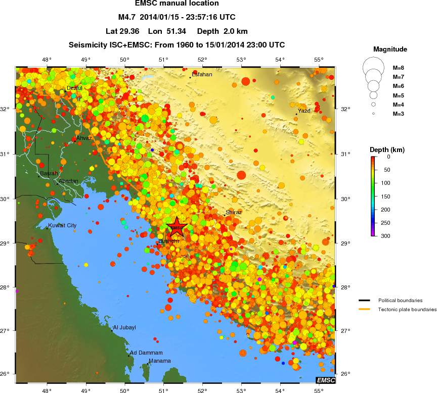 regional depth historical seismicity