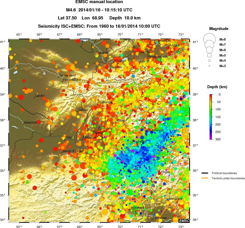 regional depth historical seismicity
