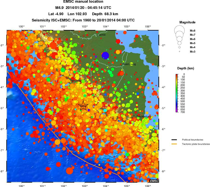 regional depth historical seismicity