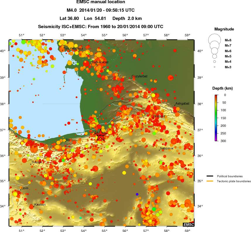 regional depth historical seismicity