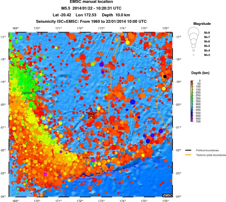 regional depth historical seismicity