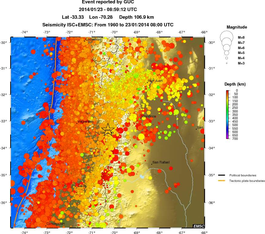 regional depth historical seismicity