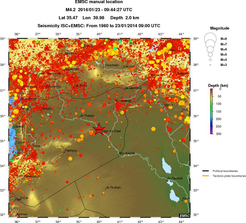 regional depth historical seismicity