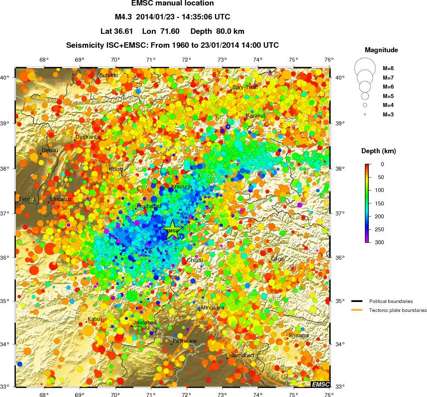 regional depth historical seismicity