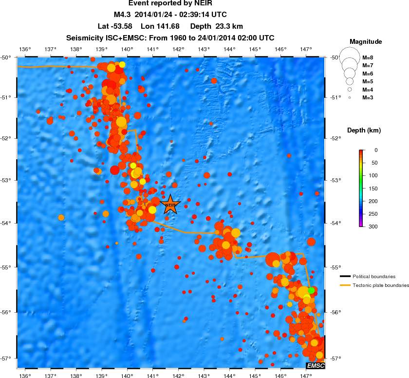 regional depth historical seismicity