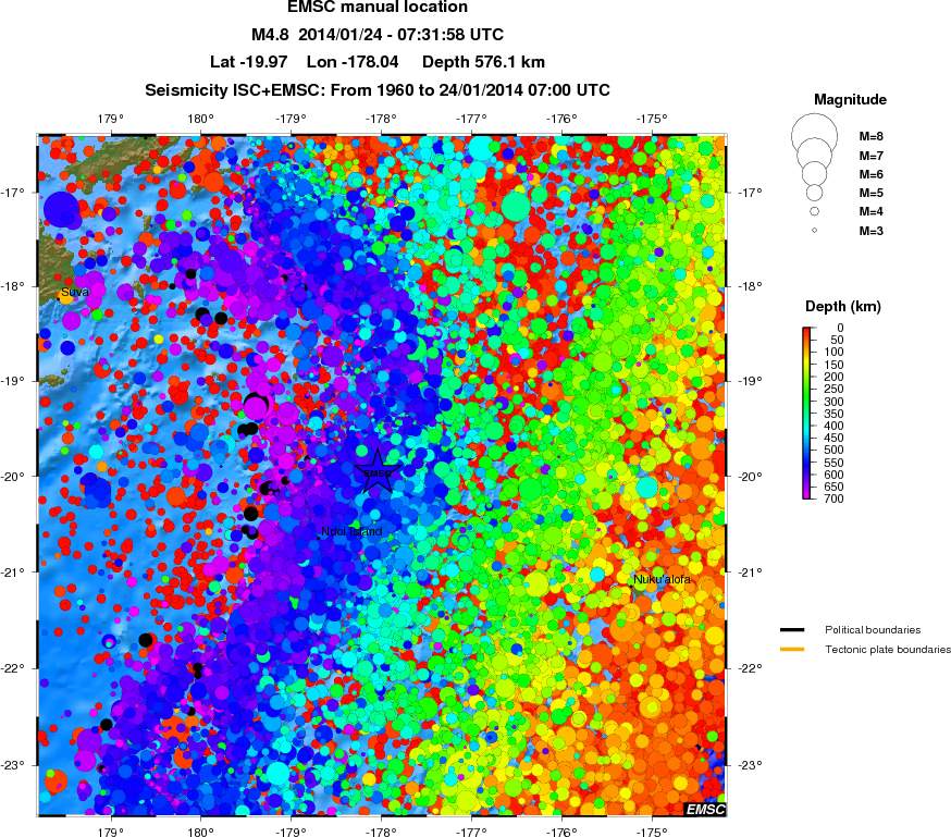 regional depth historical seismicity