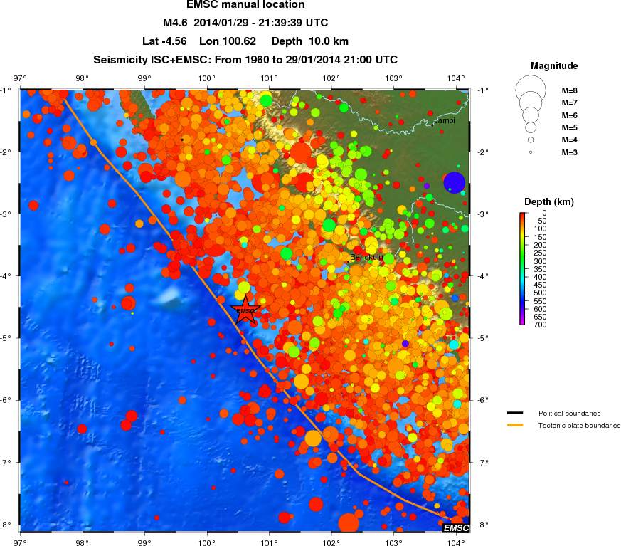 regional depth historical seismicity