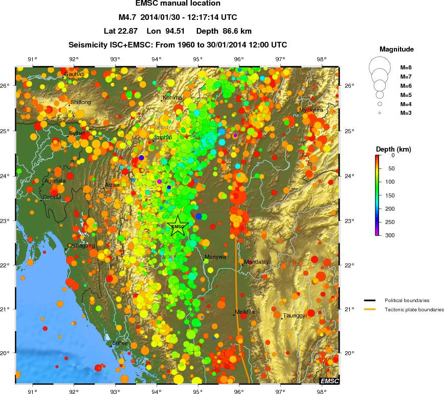 regional depth historical seismicity