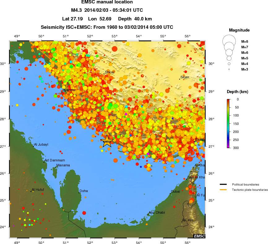 regional depth historical seismicity