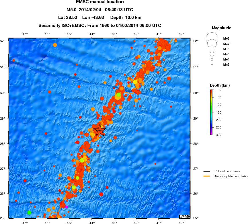 regional depth historical seismicity