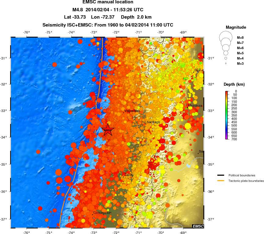 regional depth historical seismicity