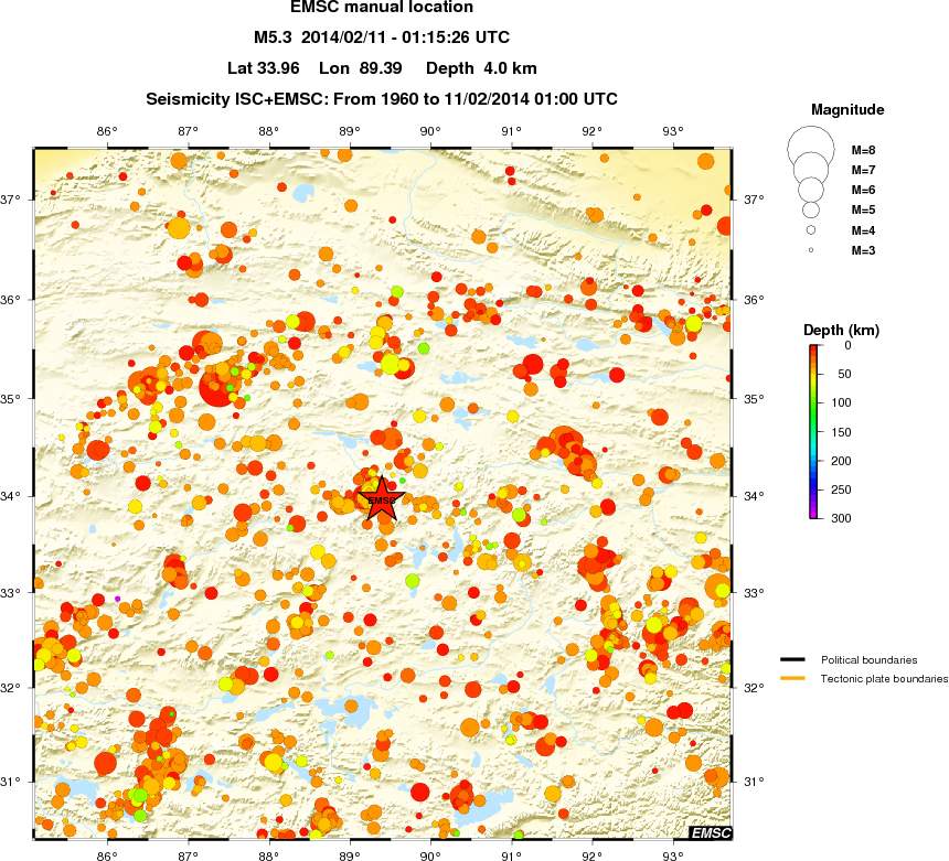 regional depth historical seismicity