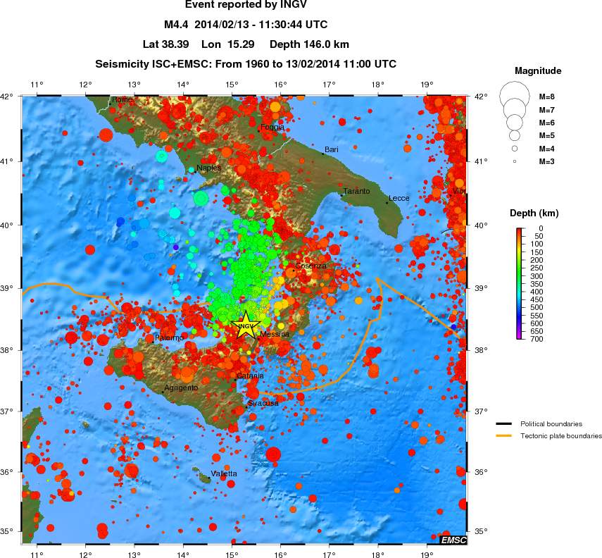 regional depth historical seismicity