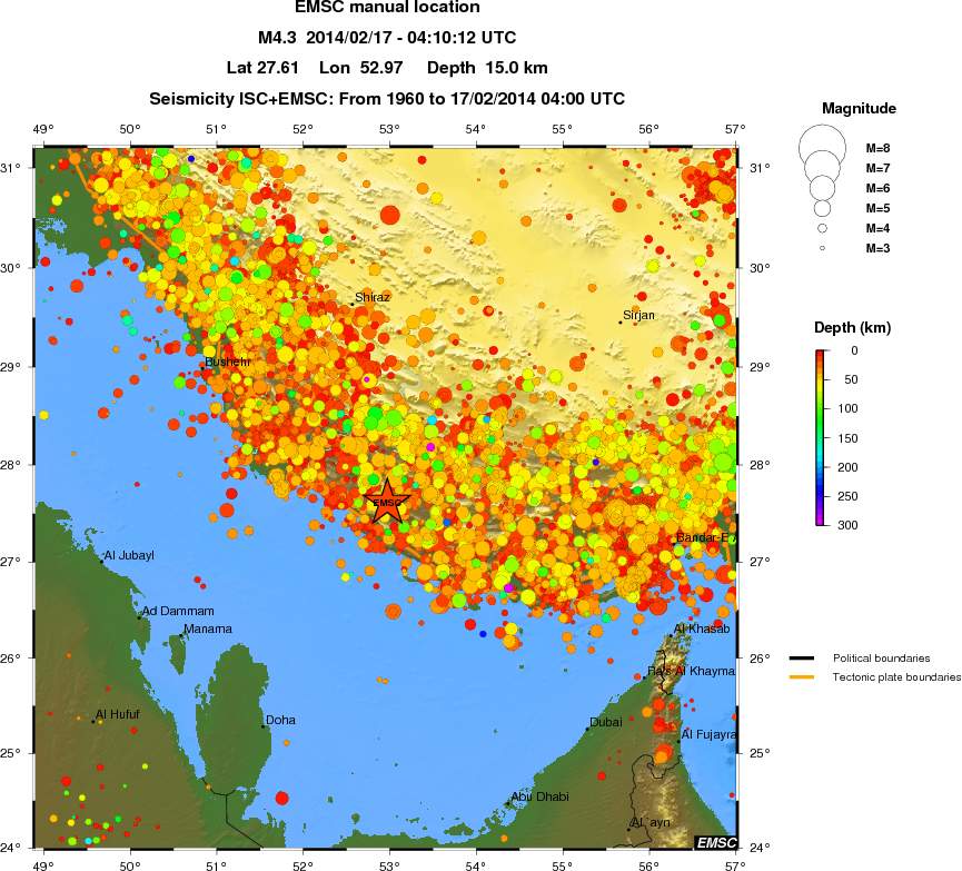 regional depth historical seismicity