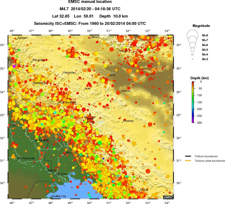 regional depth historical seismicity