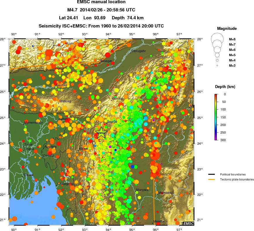 regional depth historical seismicity