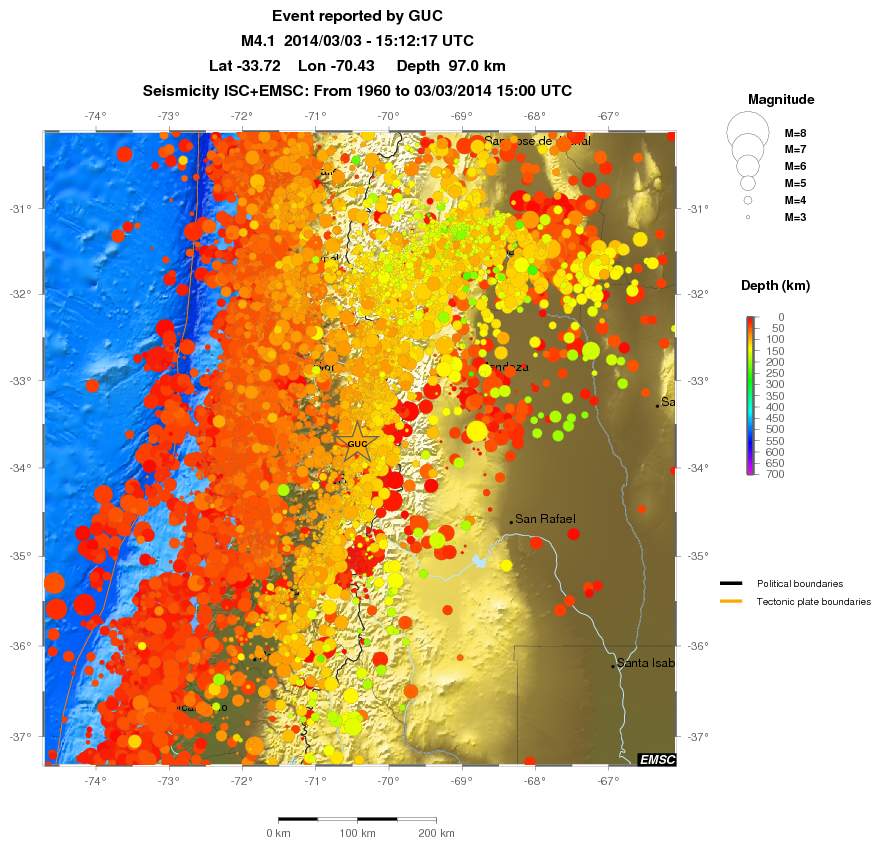 regional depth historical seismicity