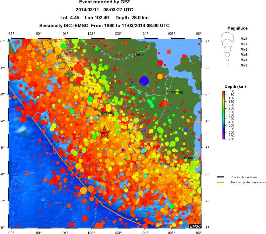 regional depth historical seismicity