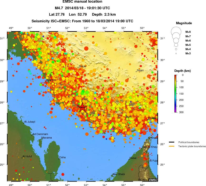 regional depth historical seismicity