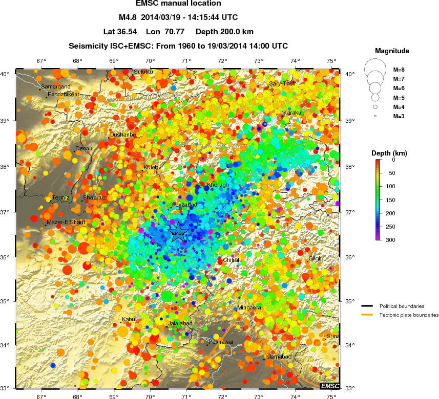 regional depth historical seismicity