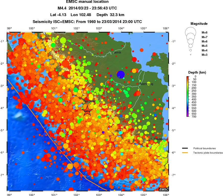 regional depth historical seismicity