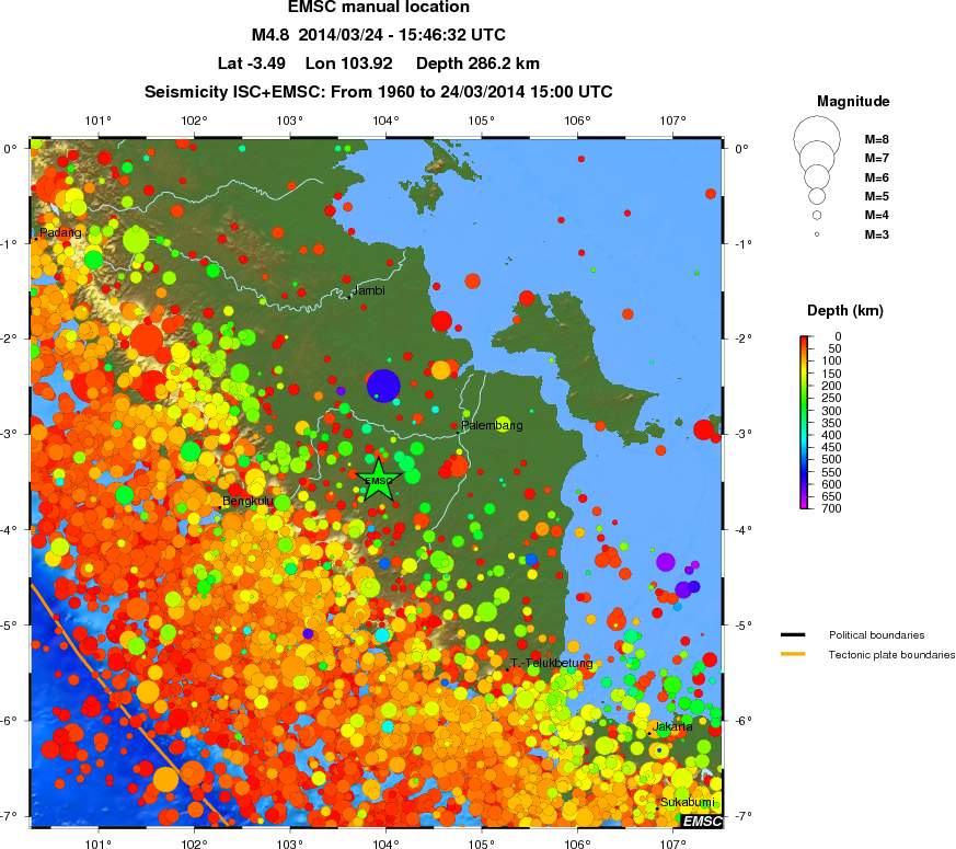 regional depth historical seismicity