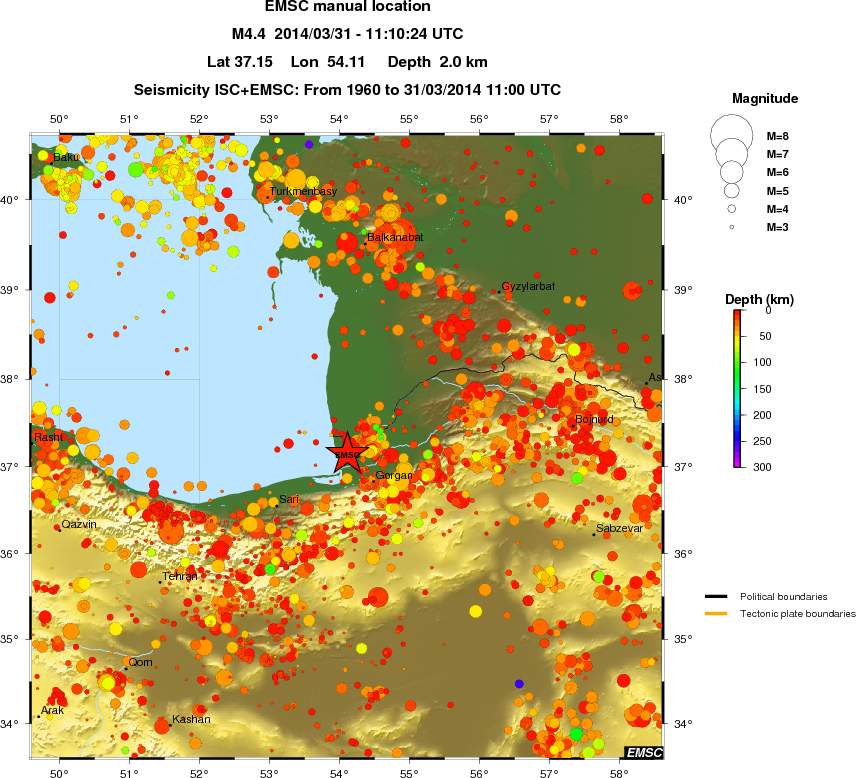 regional depth historical seismicity