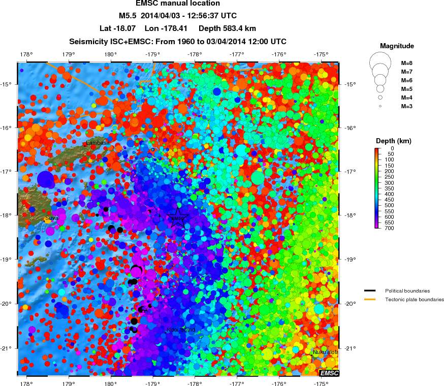 regional depth historical seismicity