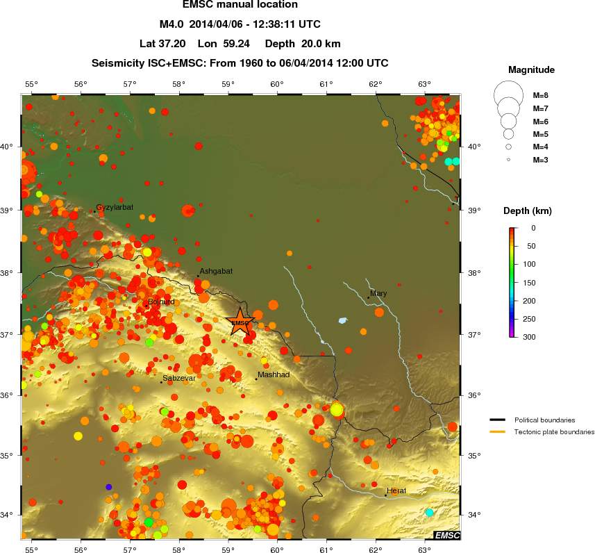 regional depth historical seismicity