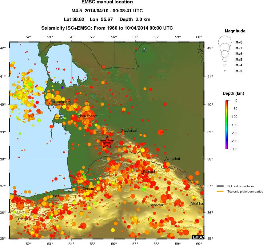 regional depth historical seismicity