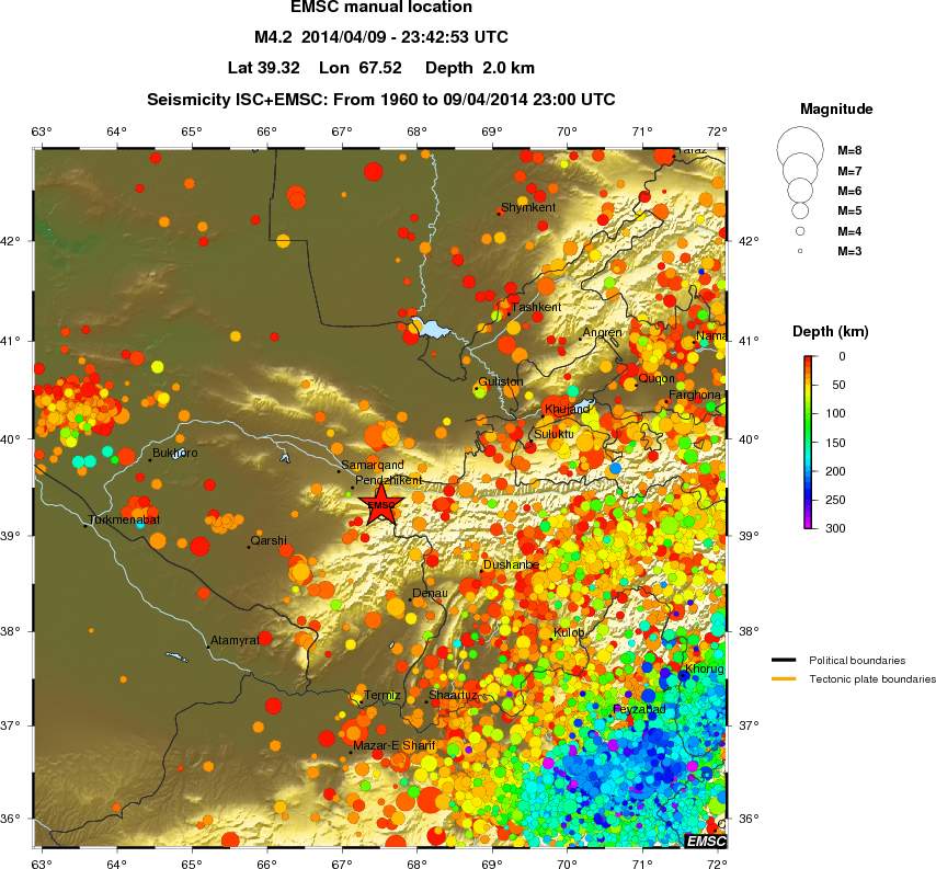 regional depth historical seismicity