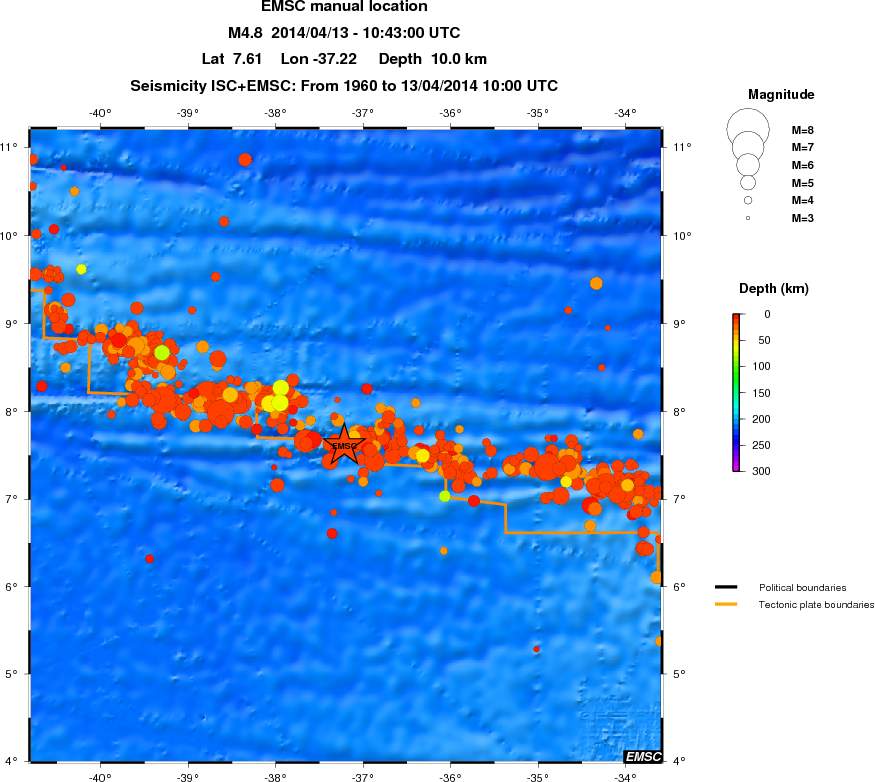 regional depth historical seismicity