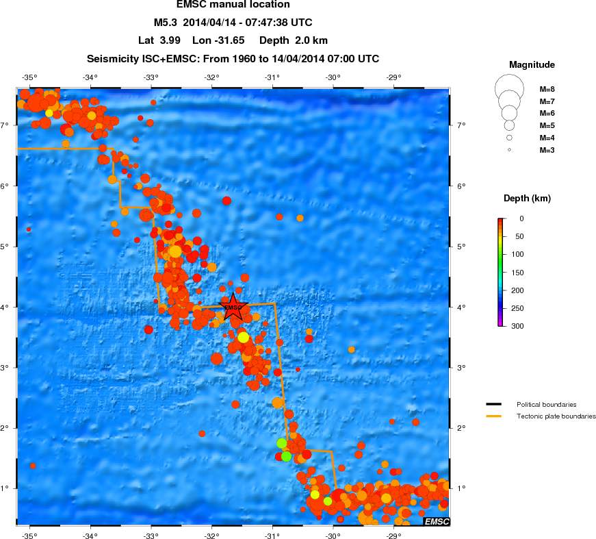 regional depth historical seismicity