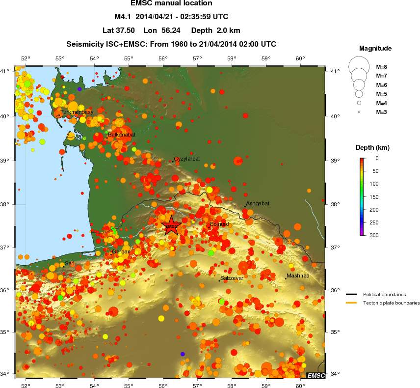 regional depth historical seismicity