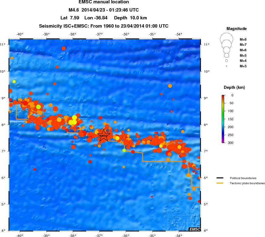 regional depth historical seismicity
