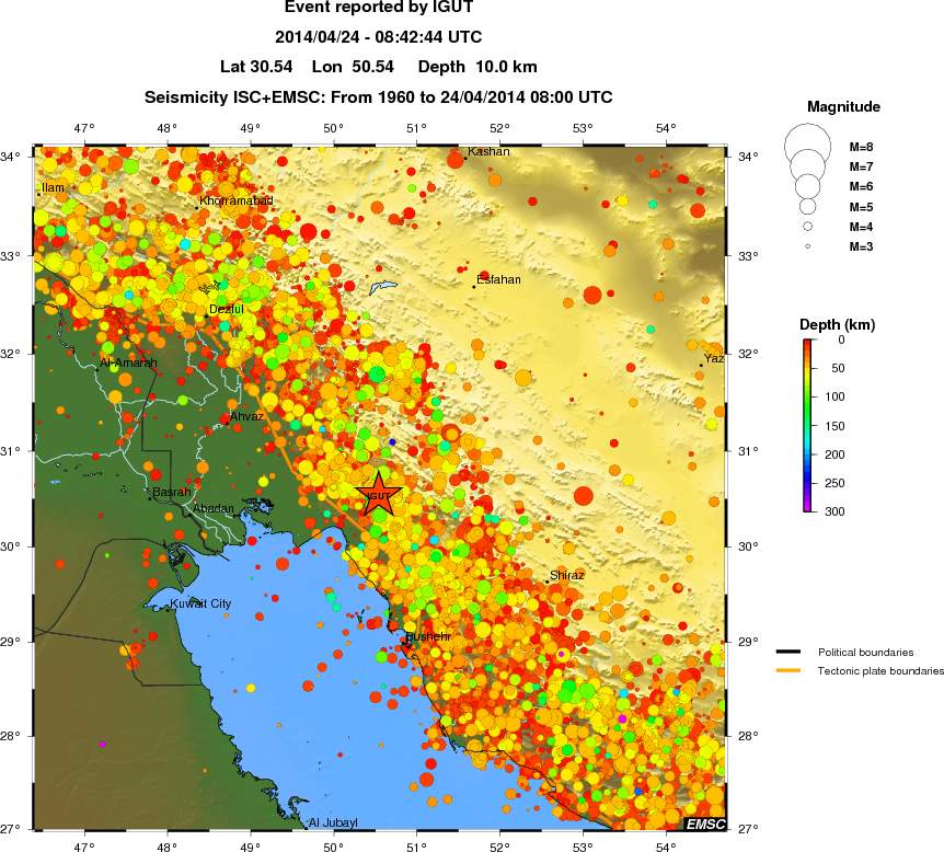 regional depth historical seismicity