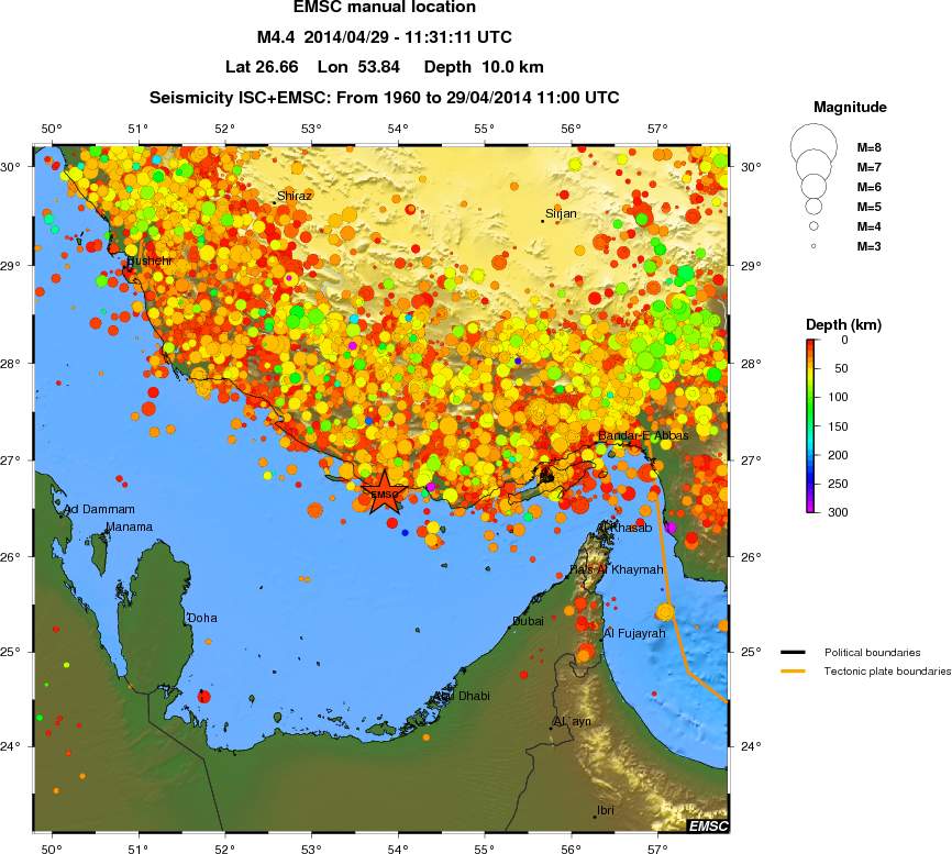 regional depth historical seismicity