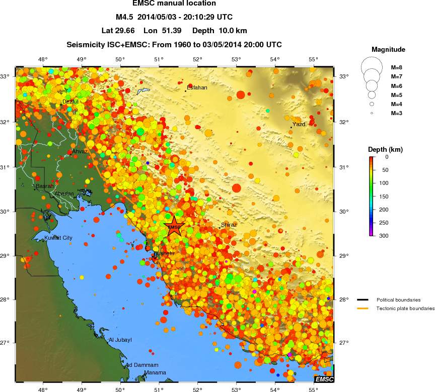 regional depth historical seismicity