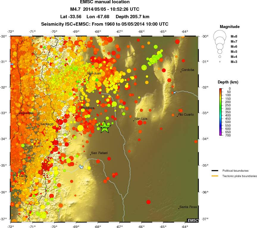 regional depth historical seismicity