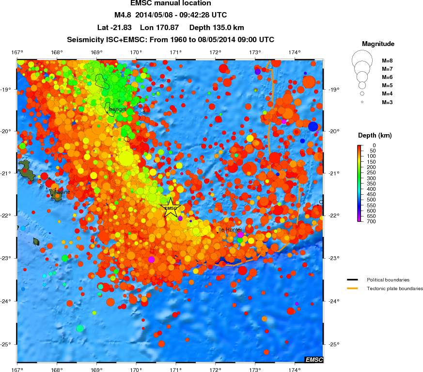regional depth historical seismicity