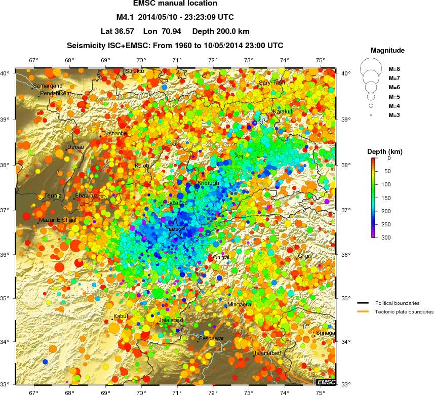 regional depth historical seismicity