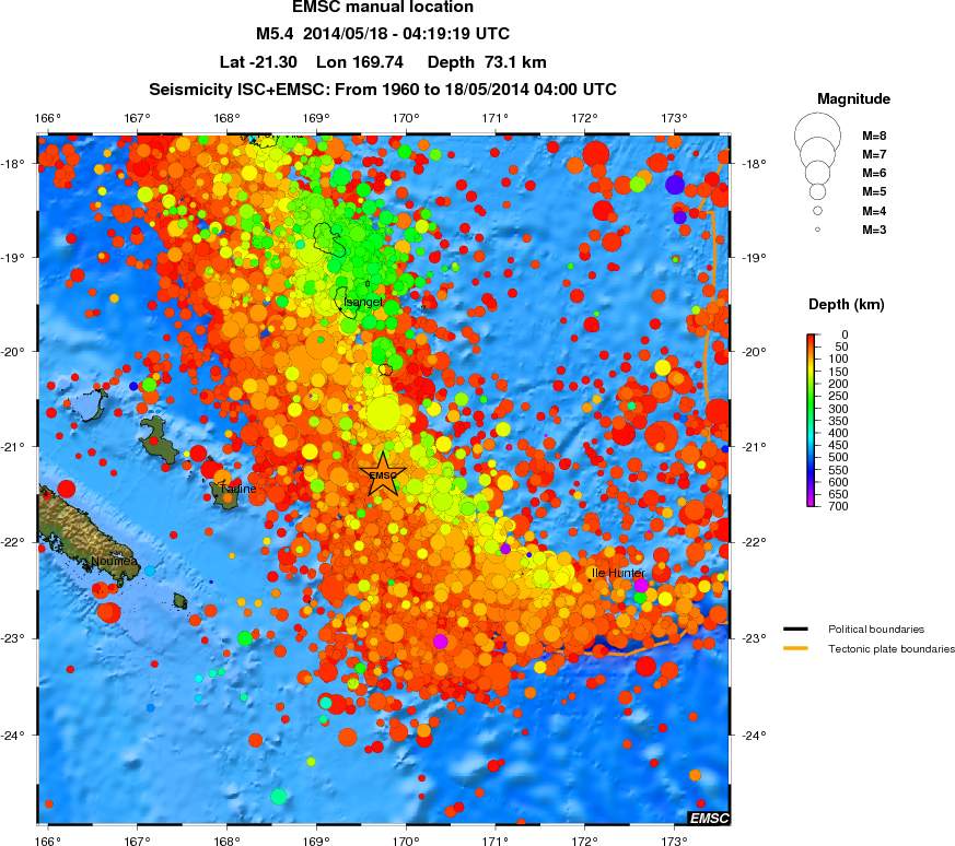 regional depth historical seismicity