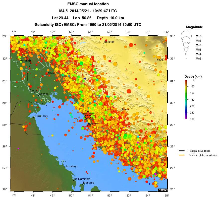 regional depth historical seismicity