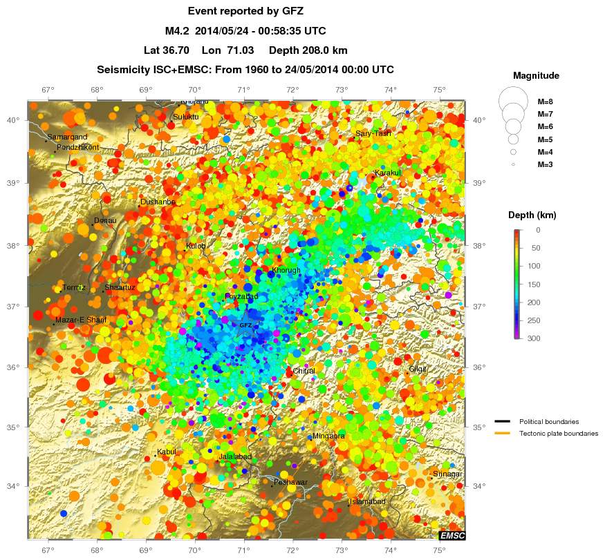 regional depth historical seismicity