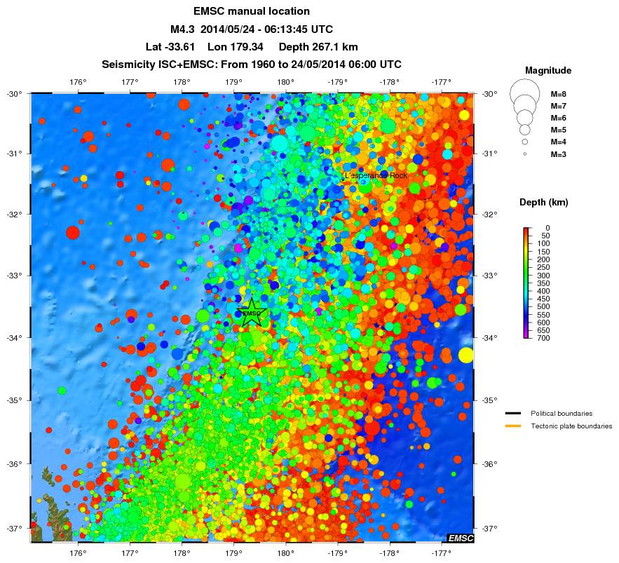 regional depth historical seismicity