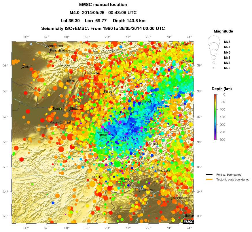regional depth historical seismicity