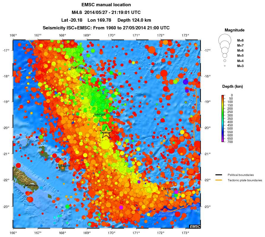 regional depth historical seismicity