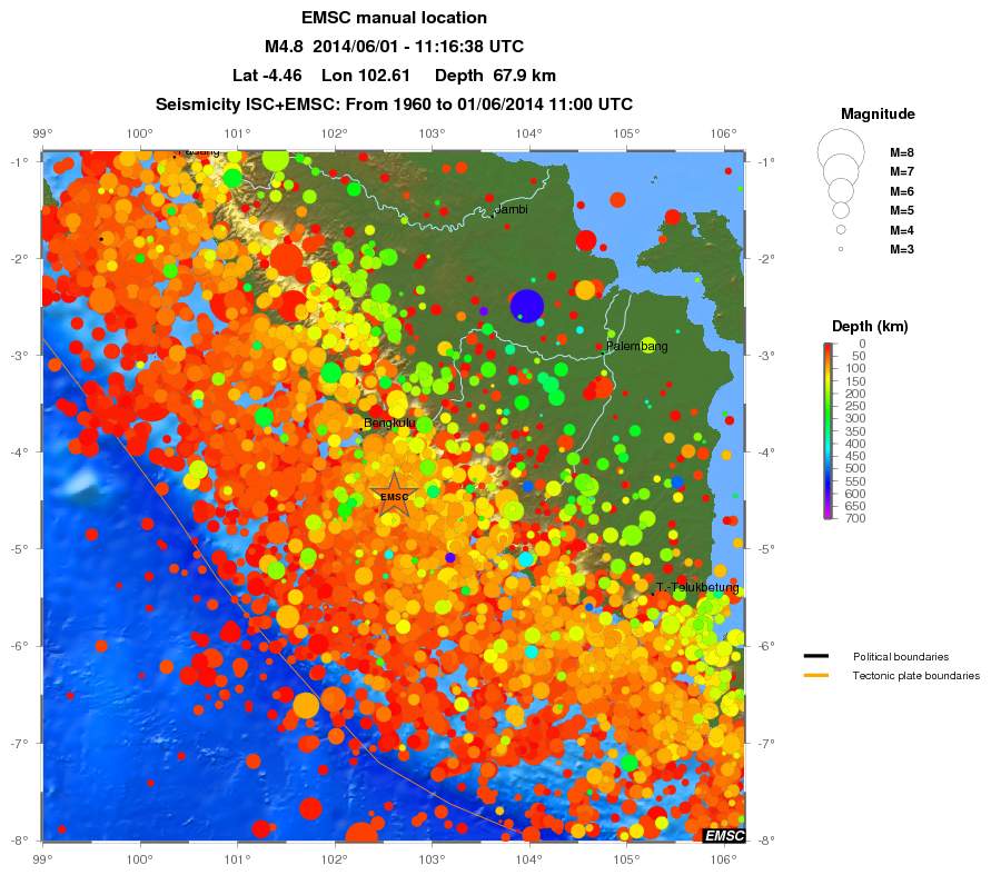 regional depth historical seismicity